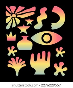 Colección de elementos de forma Boho ilustración colorida imagen clip vectorial, plantilla, ornamento de afiches bohemio editable