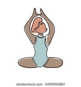 Boho single line drawing of woman in yoga pose. Contour vector composition isolated on white background. Hand drawn contour line icon of female body doing yoga exercises