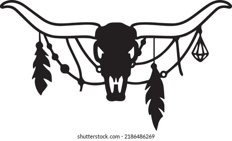 Boho skull Vector Clip Art, Black and White