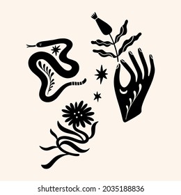 Boho snake art print, minimalist contour design.