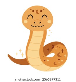 Boho snake clipart. Cute snake in cartoon flat style. Year of the snake. Chinese zodiac. Hand drawn vector illustration.