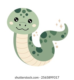 Boho snake clipart. Cute snake in cartoon flat style. Year of the snake. Chinese zodiac. Hand drawn vector illustration.