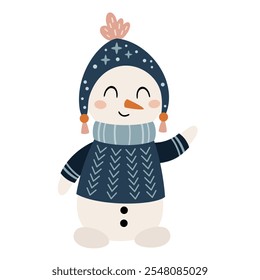 Boho snowman clipart. Cute winter character. Christmas snowman clip art. Hand draw vector illustration in flat style