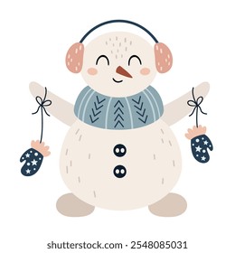 Boho snowman clipart. Cute winter character. Christmas snowman clip art. Hand draw vector illustration in flat style