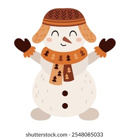 Boho snowman clipart. Cute winter character. Christmas snowman clip art. Hand draw vector illustration in flat style