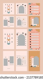 Boho Social Media Post And Story Templates With Picture Frame. Editable Social Media Templates In Vector.