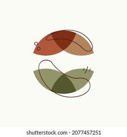 Boho sphere logo. Abstract overlapping green and brown colored brush strokes, lines, and dots. Hand-drawn icon in ethnic style for beauty identity, coffee shop, natural branding.