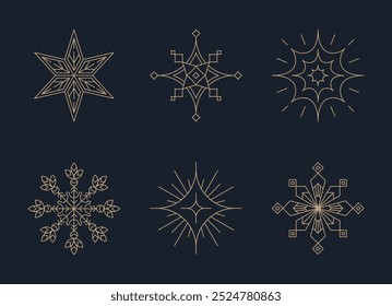 Boho Star Icon Set - Diferente estilo de estrelas, design de contorno simples, constelações, galáxias, classificação, ícone de celebridades, ilustração vetorial