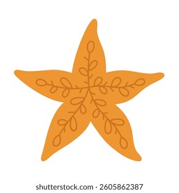 Boho starfish clipart, isolated cartoon sea object. Ocean hand drawn vector illustration in flat style