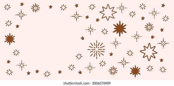 Boho stars seamless vector border or frame. Doodle hand drawn stars banner, Boho Christmas, bohemian decoration for kids room, interior design. Horizontal banner template for web and print