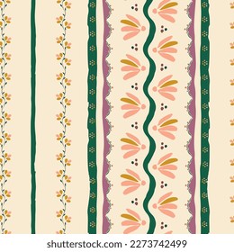 boho stripes floral pattern on light pastel background