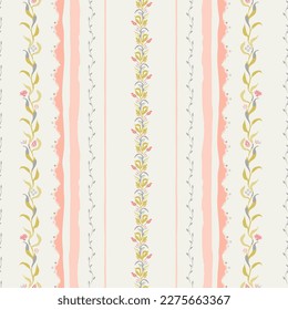 boho stripes floral pattern on light pastel background