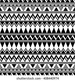 Boho style abstract background. Seamless pattern with ethnic aztec motives. Summer fashion. Black and white.