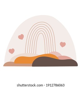 Composición abstracta de estilo boho con formas y arcoíris. Ilustración vectorial.