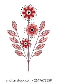 Boho style abstract dandelion flower branch with contour leaves vector simple illustration isolated on white. Floral linear design element for print, background, banner or card.