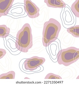 Boho style abstract shapes and outline oval forms seamless pattern, simple hand drawn vector illustration, trendy pastel color repeat ornament, minimalist collection for textile, gift paper