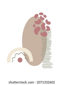 Formas abstractas de estilo boho, objetos de arte simples dibujados a mano ilustraciones vectoriales en colores pastel de moda, colección minimalista