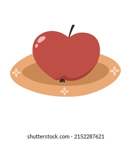 Boho style apple on a silver platter. Vector illustration.