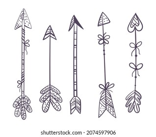 Boho style arrow isolated design element sketch set