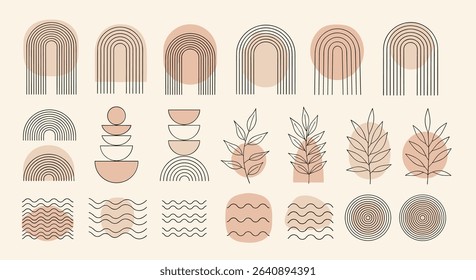 Boho Style Art Collection with Abstract Geometric Shapes and Organic Elements