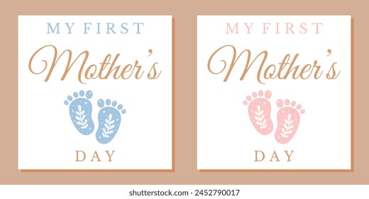 Boho style baby footprints for First Mother's Day products. You can use these sublimation on clothes, mugs, baby scrapbook decorations and more gift ideas. Cute blue and pink baby footprints. 