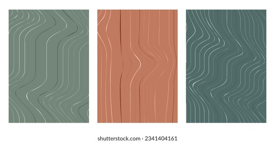 Boho style background set with textured designs wall decor set cover design abstract boho colors and lines vector