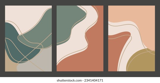 Boho style background set with textured designs wall decor set cover design abstract boho colors and lines vector