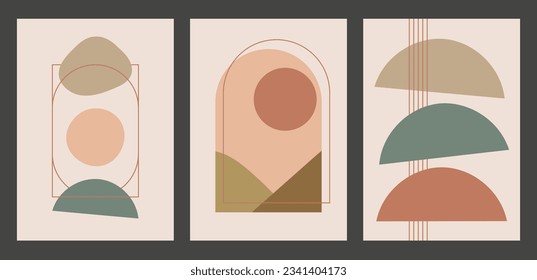 Boho style background set with textured designs wall decor set cover design abstract boho colors and lines vector