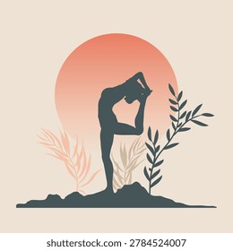 Boho style background with silhouette of a female in a yoga pose