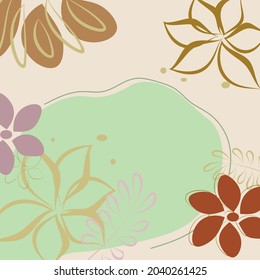 Boho style background. Vector background in pastel colors. Flowers, leaves vector illustration for background. Minimalistic boho style vector