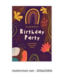 Boho style birthday invitation template graphic design illustration
