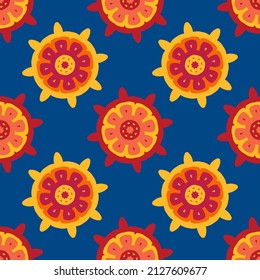 Boho style. Bright contrasting vector seamless pattern in ethnic style. Scandinavian marine motifs. A wonderful ornament for fabrics, wrapping paper and backgrounds.