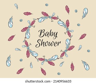 Boho style card baby shower. Vector illustration. Creative hand drawn ethnic element.