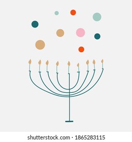 Boho  style card, Hanukkah greetings, minimalistic style elements, trendy colors. 