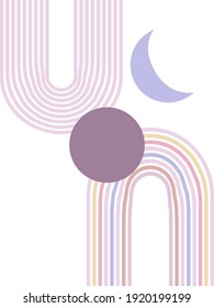 Boho style celestial bodies with abstract rainbows vector illustration EPS10