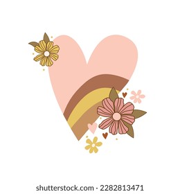 Boho style composition with heart and flowers with pastel color. vector illustration for t shirt print, book print, print, logo.