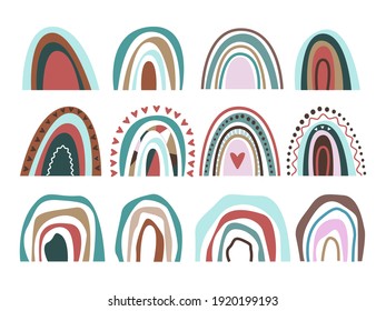 Boho style cute nursery rainrows vector hand drawn collection EPS10