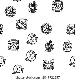 Boho Style Decoration Vector Seamless Pattern Thin Line Illustration