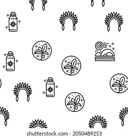 Boho Style Decoration Vector Seamless Pattern Thin Line Illustration