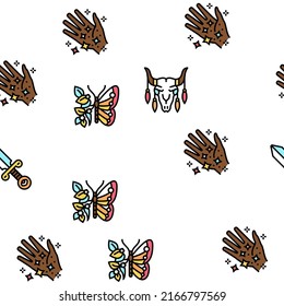 Boho Style Decoration Vector Seamless Pattern Thin Line Illustration