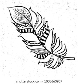 Boho style decorative feather design, Creative hand drawn element.