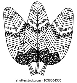 Boho style decorative feather design, Creative hand drawn element.