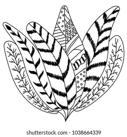 Boho style decorative feather design, Creative hand drawn element.