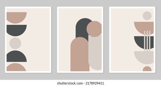 Boho Stil. Design für Zeichnung, Logo, Plakate, Einladungen, Grußkarten. Eine Reihe abstrakter Plakate, die einfache Figuren darstellen.