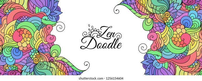 Boho style design template with copy space with waves and curles. Colorful oriental zentangle style seamless background.