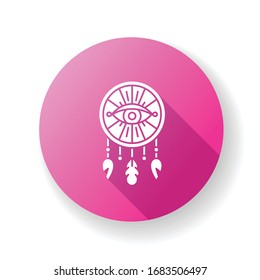 Boho Stil Träumer mit allen Augen flach Design lange Schatten-Glyph-Ikone. Traumcharakter. Böhmisches Vintage-Accessoire. Ethnische Handarbeit. Silhouette RGB Farbillustration
