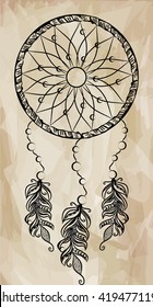 Boho style dreamcatcher with feathers.