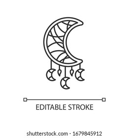 Boho style dreamcatcher pixel perfect linear icon. Native American Indian symbol. Thin line customizable illustration. Contour symbol. Vector isolated outline drawing. Editable stroke illustration