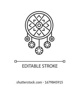 Boho Stil Dreamcatcher Pixel perfekte lineares Symbol. Indianisches amerikanisches Mystisches Symbol. Dünne, anpassbare Illustration. Contour-Symbol. Vektorillustration einzelne Umrisszeichnung. Bearbeitbare Strich-Illustration