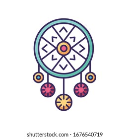 Boho style dreamcatcher RGB color icon. Native American Indian mystic symbol. Dream catcher with charms. Bohemian vintage accessory. Ethnic handmade home decor. Isolated vector illustration